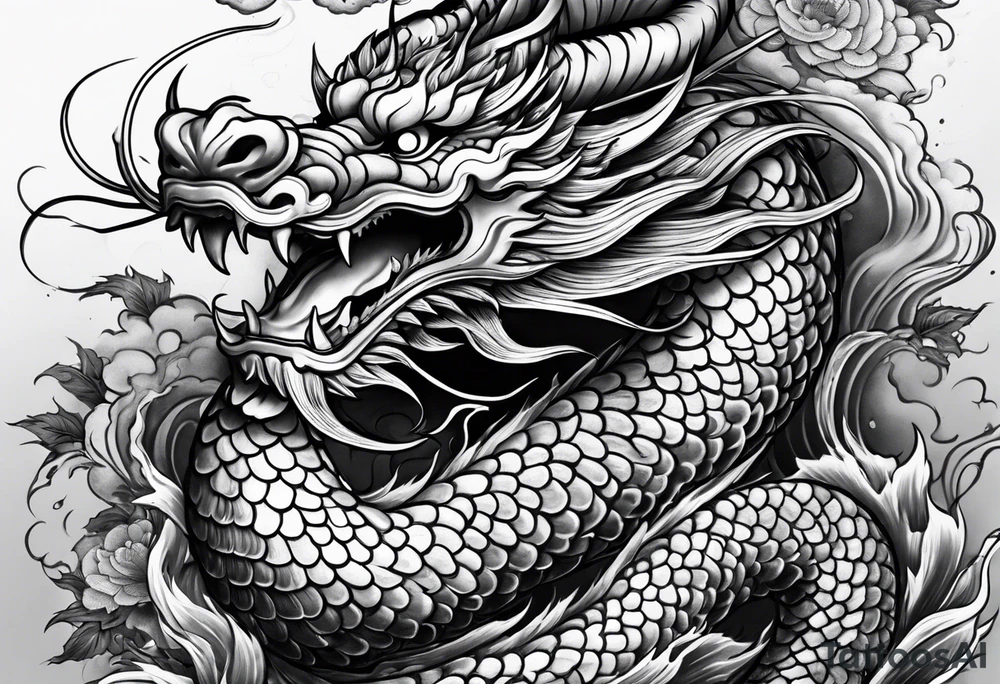 Traditional Japanese Dragon full body and smoke tattoo idea