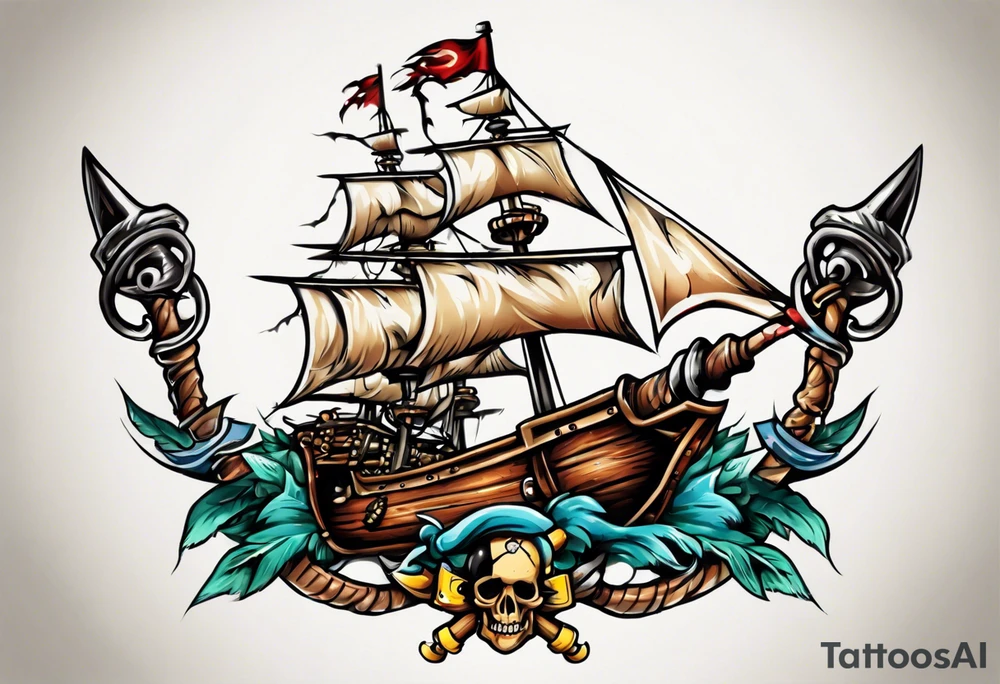 A pirate cutlass in American traditional style for a forearm tattoo idea