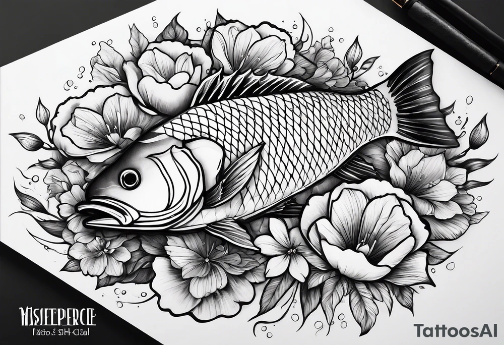 Fish with flowers around it tattoo idea