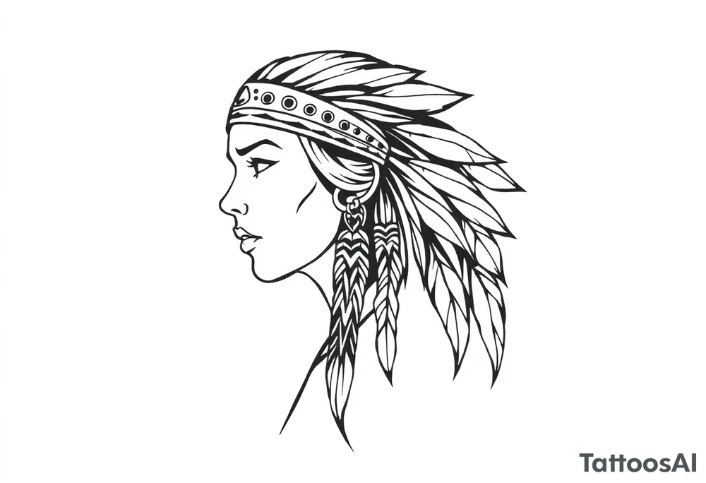 Female Native American wearing headband side pose tattoo idea