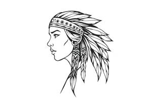 Female Native American wearing headband side pose tattoo idea