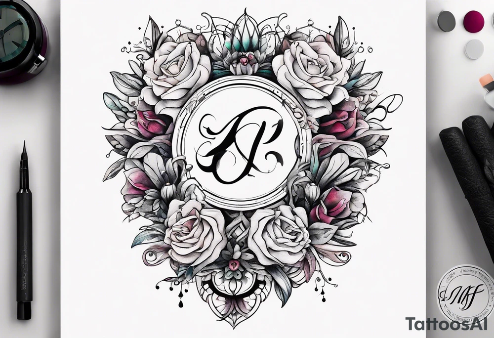 Delicate cursive initials combining bjf & arf tattoo idea