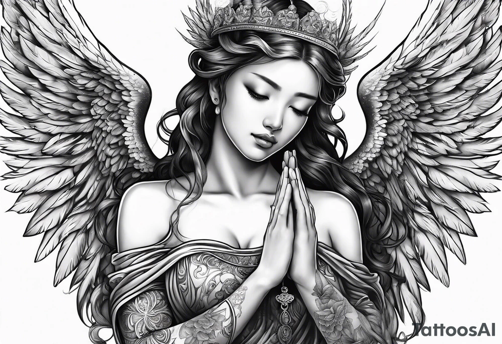 Angel with prayer hands tattoo idea