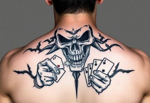 Gangster scene clown skull mid evil smoking cigar playing cards on the streets tattoo idea