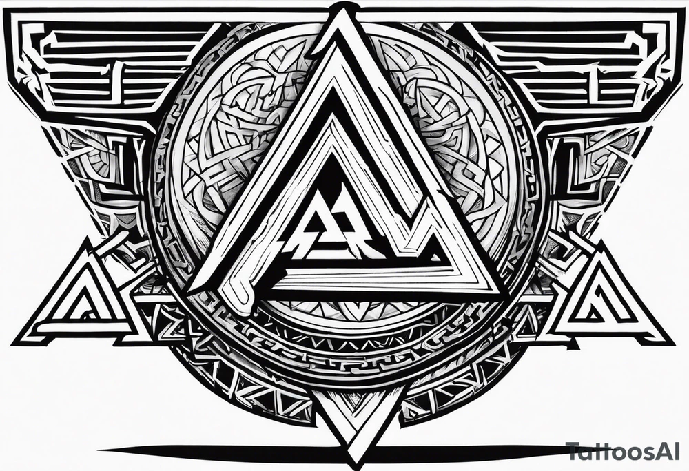 Valhalla sword shield axe Valknut stairs tattoo idea