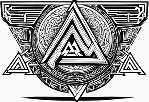Valhalla sword shield axe Valknut stairs tattoo idea