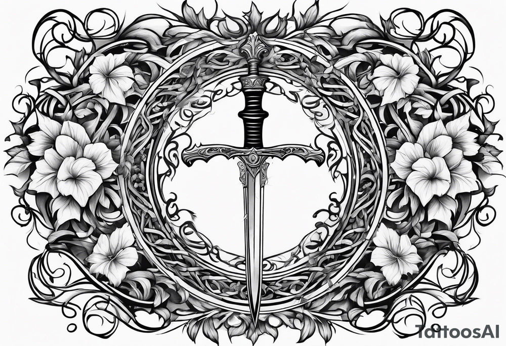 Leafy vines with sword tattoo idea