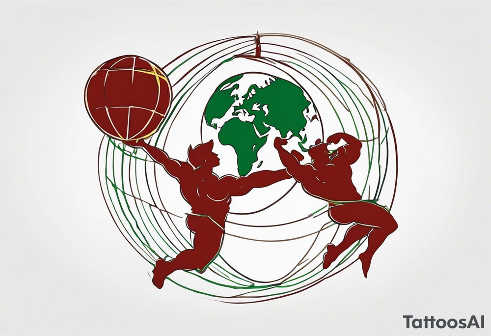 Traditional American tattoo of atlas carrying the world on his back, try to keep the colors to a minimum; red, green, brown, yellow tattoo idea