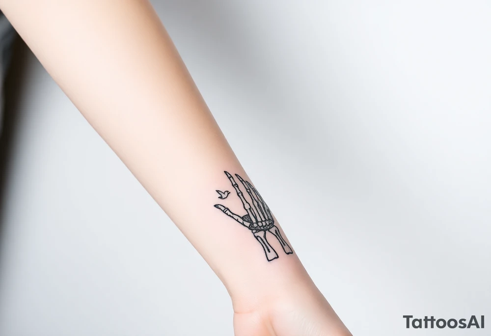 Skeleton hand reaching out of the ocean for a flying swallow tattoo idea