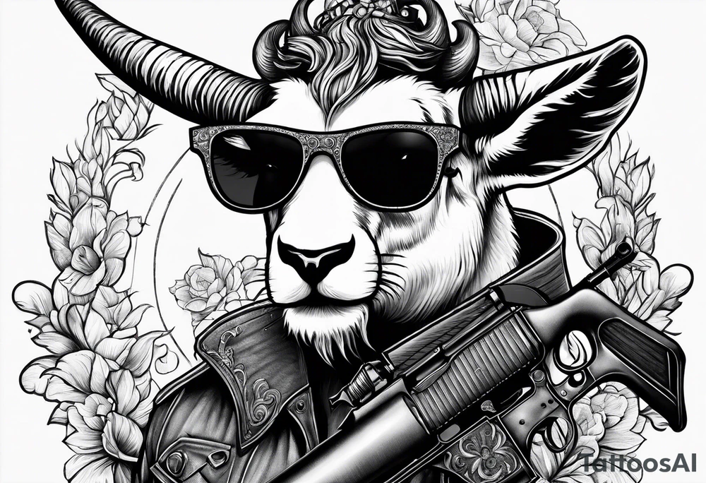 capricorn with sunglasses and shotgun tattoo idea