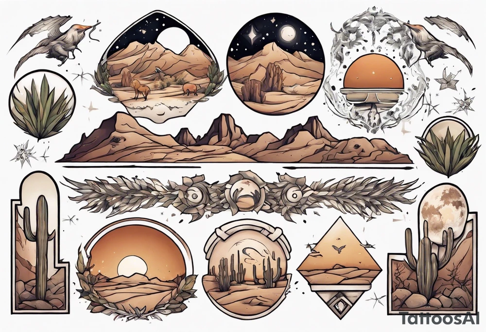 rectangle-long tattoo within a half-circle configuration with desert fauna tattoo idea