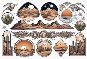 rectangle-long tattoo within a half-circle configuration with desert fauna tattoo idea