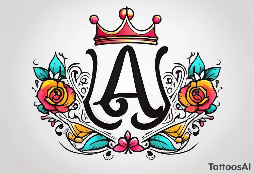 simple the letter A in cursive with a crown over it that has a money sign in it that can fit on a forearm tattoo idea
