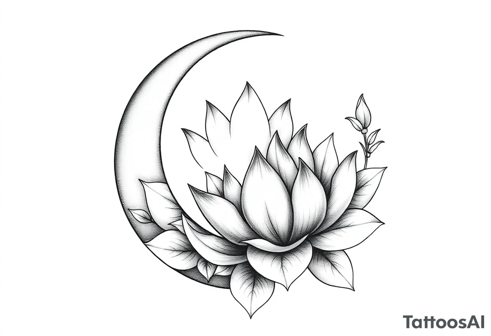 crescent floral moon with lotus flower tattoo idea