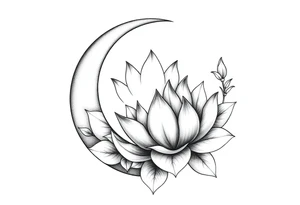 crescent floral moon with lotus flower tattoo idea