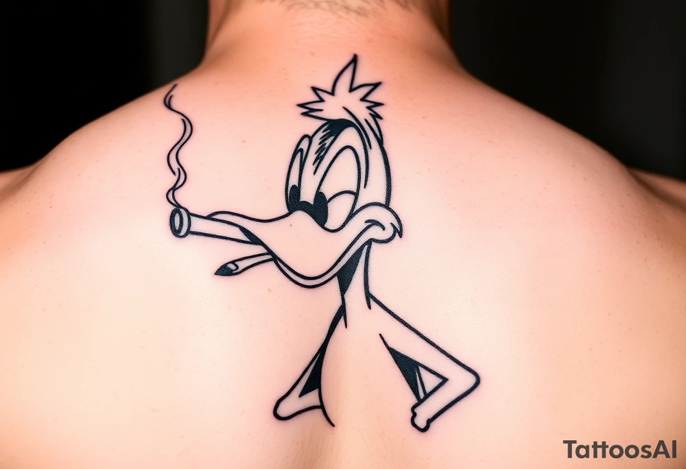 Older Daffy duck smoking a cigar of marijuana tattoo idea