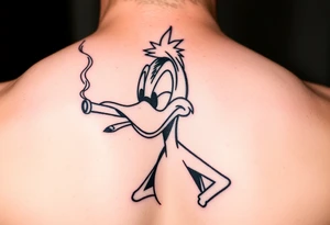 Older Daffy duck smoking a cigar of marijuana tattoo idea
