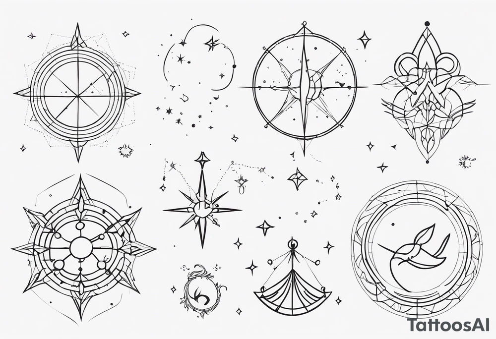 Múltiple constellation (cancer, virgo, scorpio), fine lines, no flowers tattoo idea
