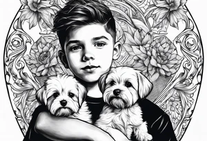 A boy holding a Maltese dog tattoo idea