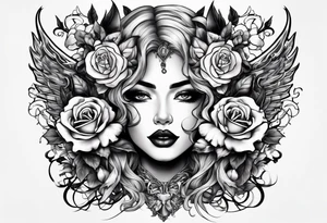 Beautiful devil lady , guns and roses intertwined, goddess tattoo idea