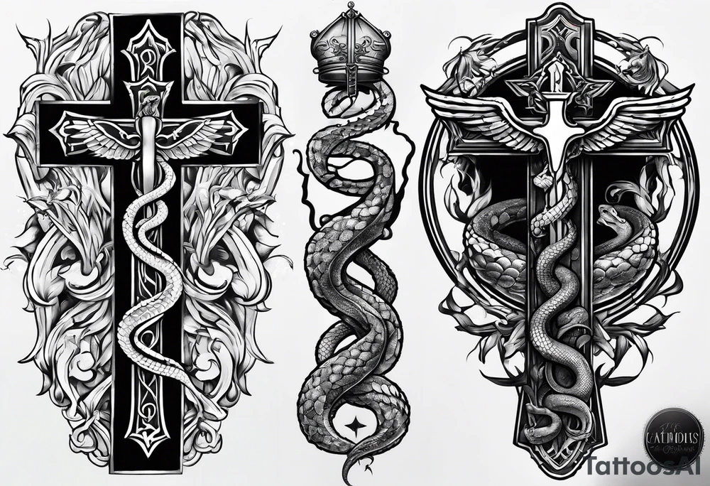 caduceus, but with worn cross, and a viper as the serpent, only one serpent tattoo idea