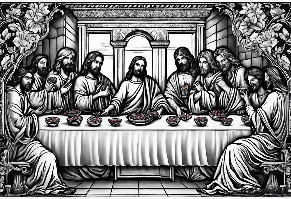 jesus at the last supper eating a watermelon tattoo idea