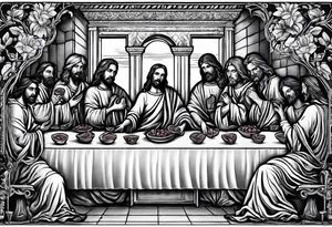 jesus at the last supper eating a watermelon tattoo idea