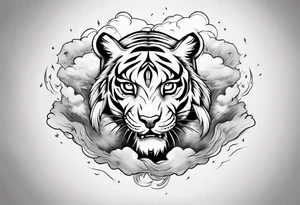 A mythical tiger forearm sleeve tattoo, with lightning and clouds filling the area tattoo idea