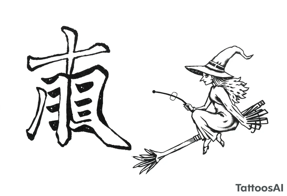 The word “싸이커스” and witch tattoo idea