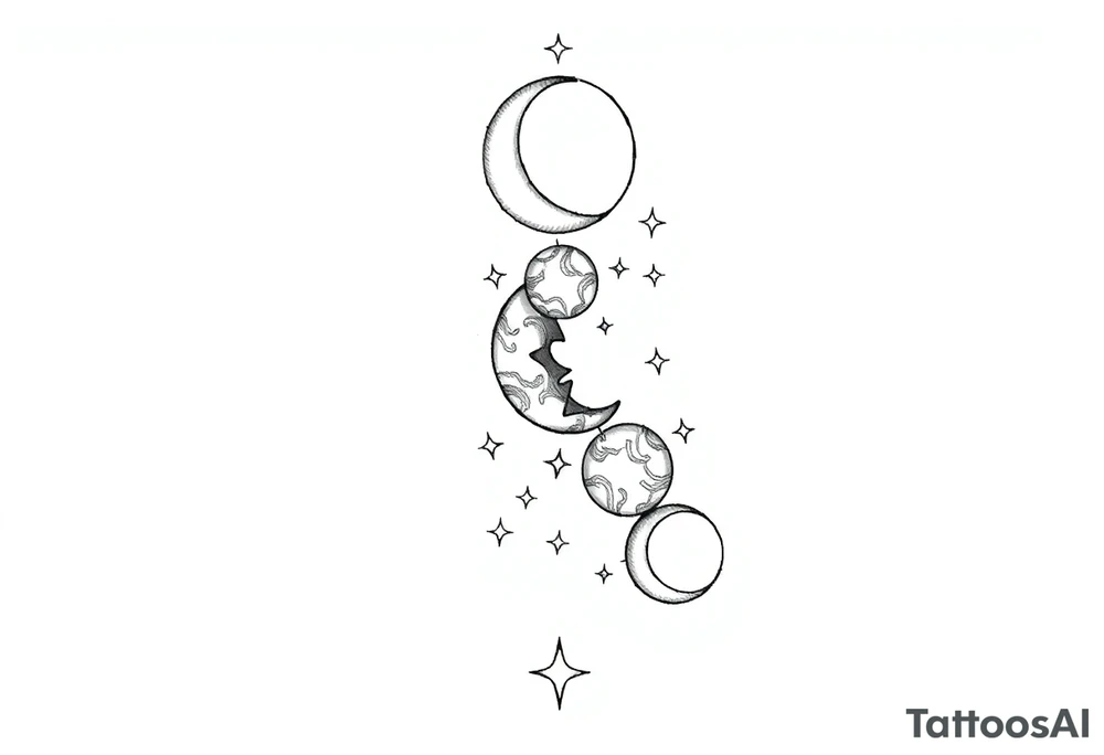 things to add on to a spine tattoo with moon and stars very dainty 3 moons and more details please tattoo idea