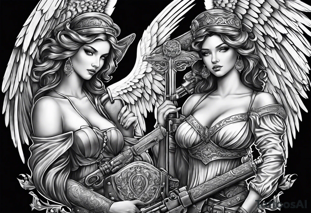Angels with guns tattoo idea