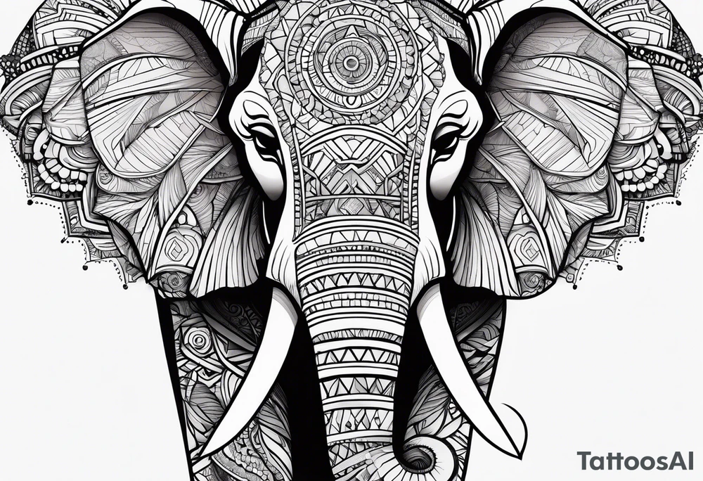 A women’s eye with line work surrounding it and incorporating an elephant tattoo idea