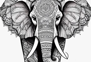 A women’s eye with line work surrounding it and incorporating an elephant tattoo idea