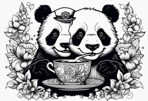 Panda sipping coffee tattoo idea