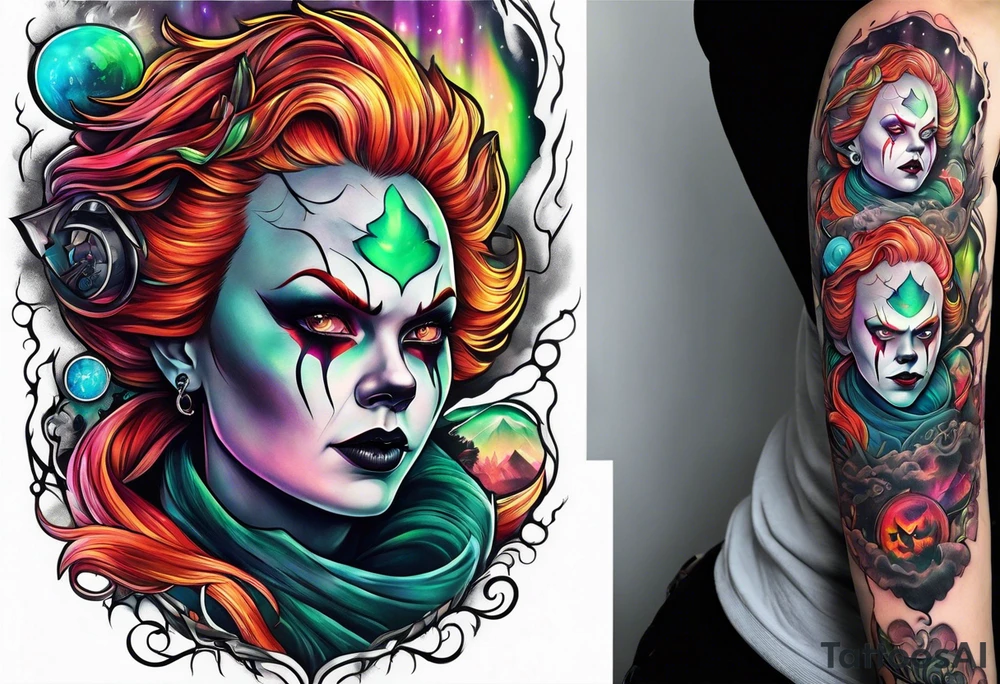 Northern lights with Pennywise tattoo idea