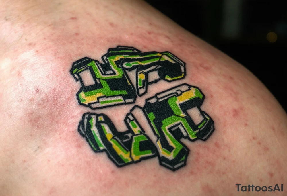 Fireteam Emblem – Four interlocking hands forming a unity symbol in shades of green and black. Represents camaraderie, teamwork, and shared mission. tattoo idea