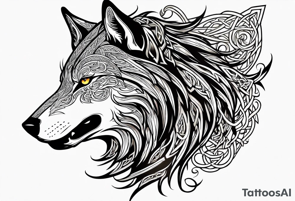 Celtic wolf side face tattoo idea