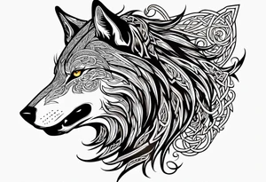 Celtic wolf side face tattoo idea