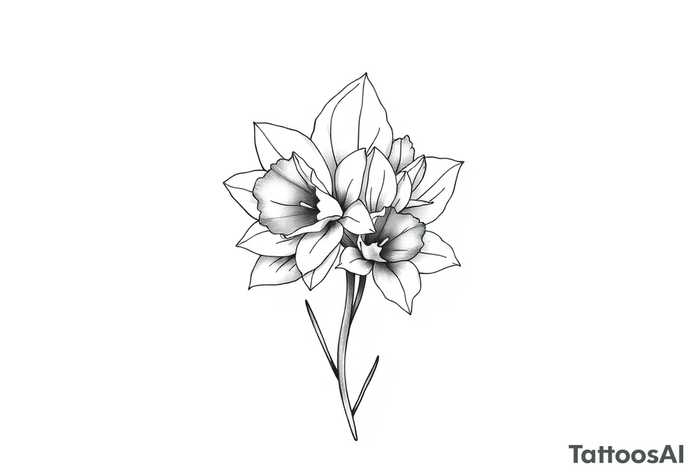 fine line flower that has daffodil, violet and narcisuss tattoo idea