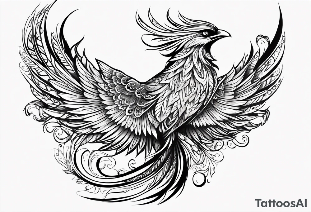 russian firebird phoenix in-flight with very long fancy tail tattoo idea