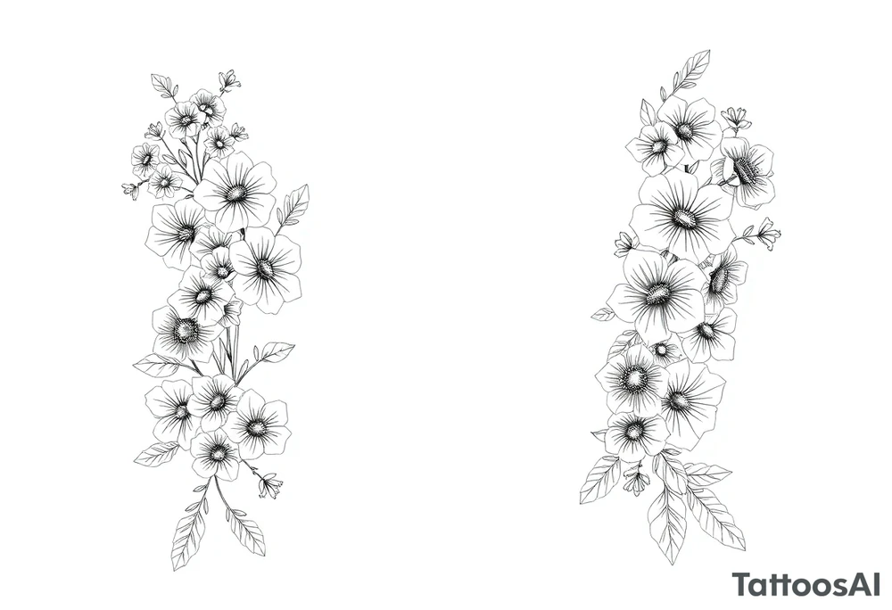 Full sleeve tattoo design of larkspur and hawthorn flowers, highly detailed line art, RED ink, elegant botanical style, intertwined composition, no shading, no human mock-up, clean stencil style suitable for tattooing, fit fully within boundaries. LINE ART ONLY, REMOVE HUMAN, NO SKIN, NO ARM, NO HUMAN BODY PARTS tattoo idea