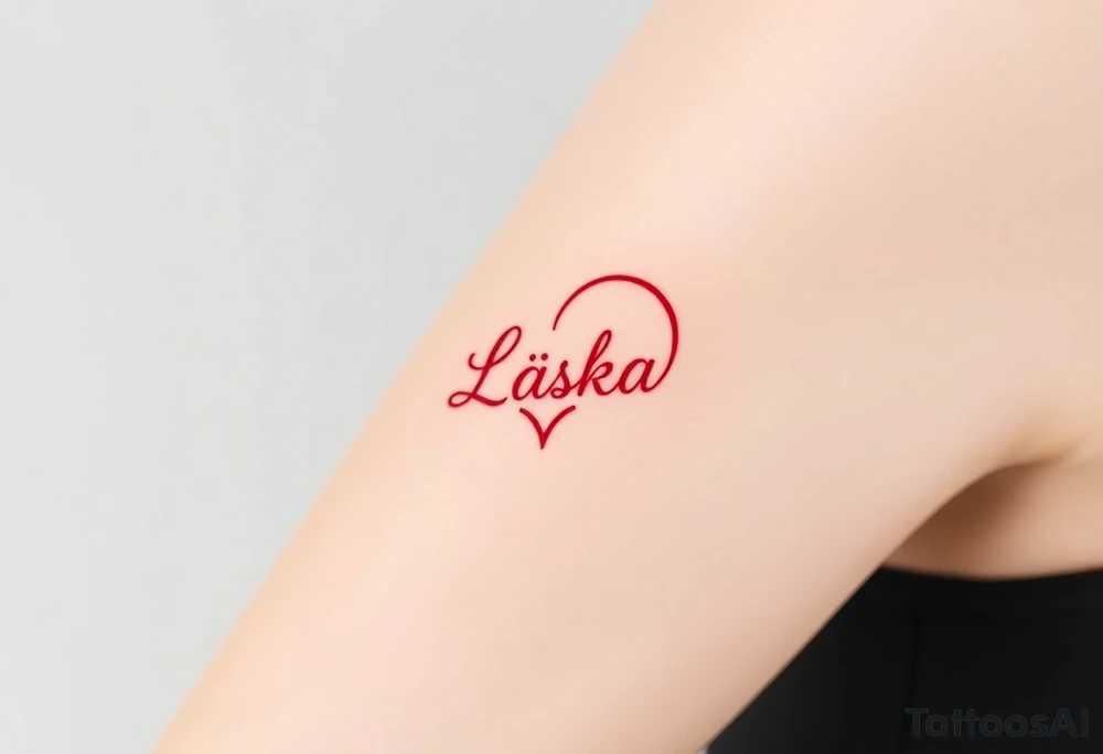 An infinity symbol, one loop forming a heart shape, with the word "Láska" in deep red blending into the design tattoo idea