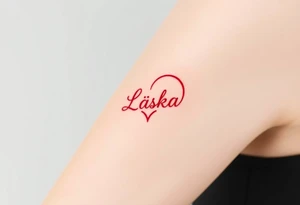 An infinity symbol, one loop forming a heart shape, with the word "Láska" in deep red blending into the design tattoo idea
