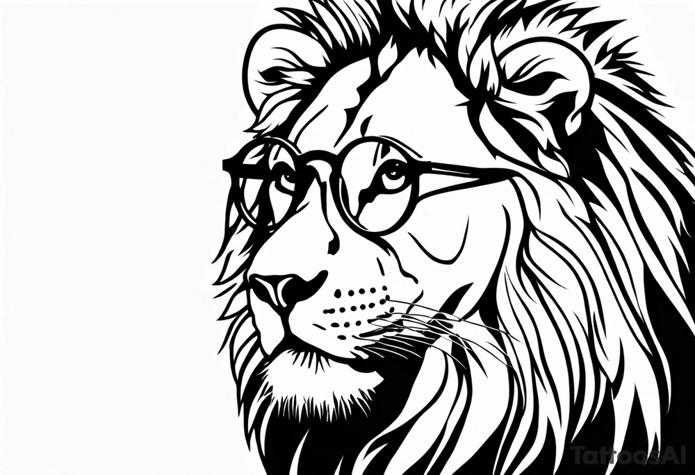 Lion wearing John Lennons glasses tattoo idea