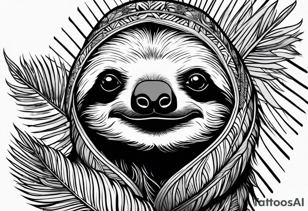 Sloth under palm tattoo idea
