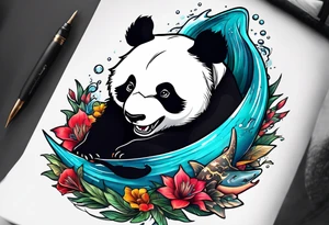 panda riding a shark tattoo idea