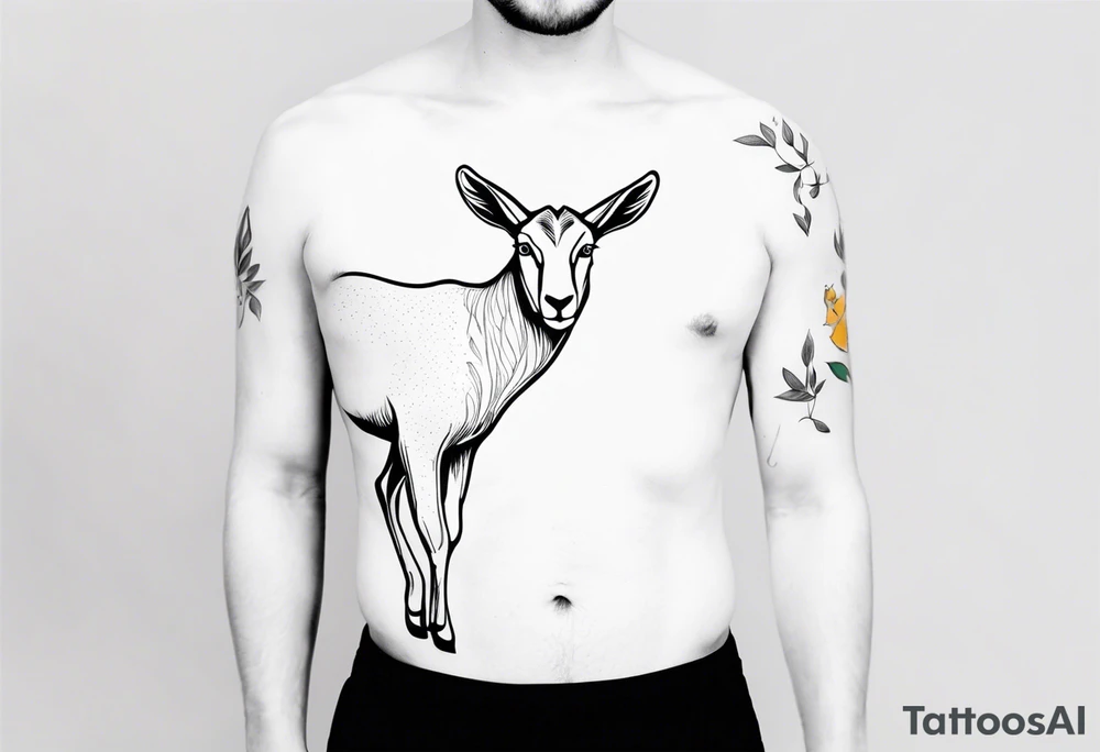 Shoulder/chest tattoo that is Half Goat, Half Kangaroo with a clear distinction of both tattoo idea