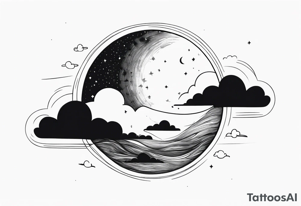 A moon partially hidden by fluffy clouds tattoo idea