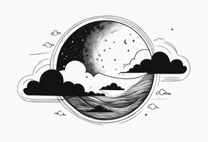 A moon partially hidden by fluffy clouds tattoo idea