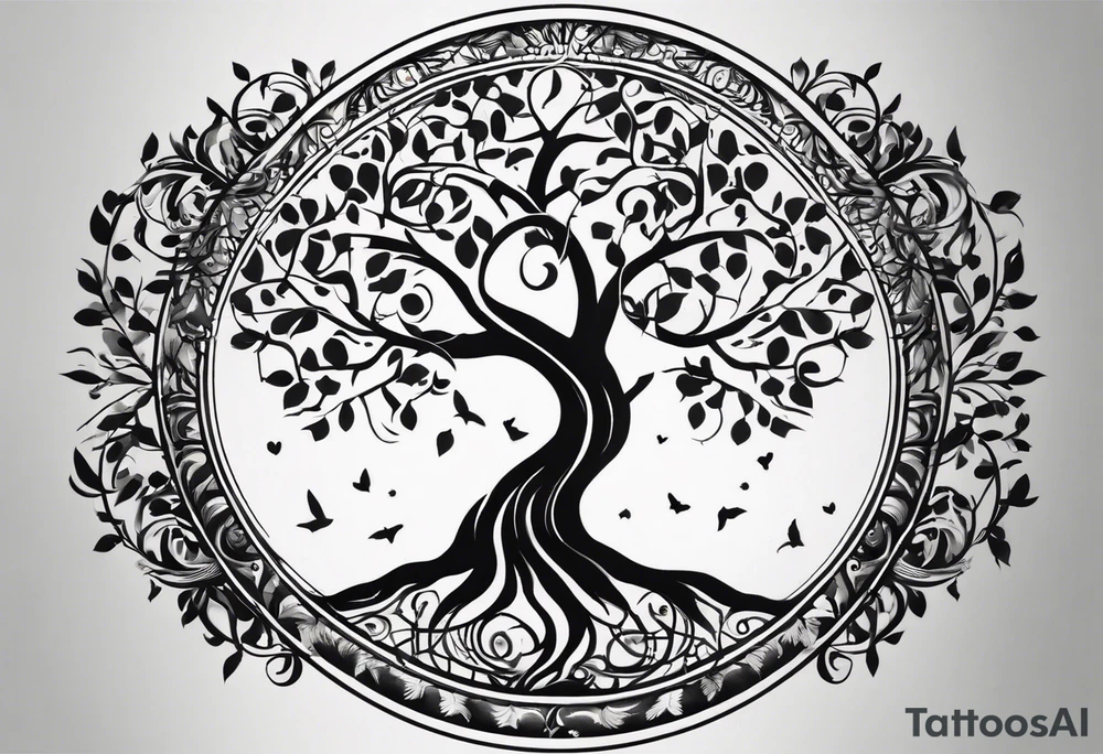 A Tree of Life in a circular design. The Dates 12.02.1985 and 21.02.1987 should be part of the tattoo, too. tattoo idea